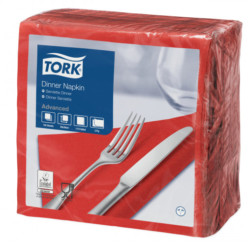 Serviette rouge ouate de cellulose 39x39 cm Tork (150 pièces)