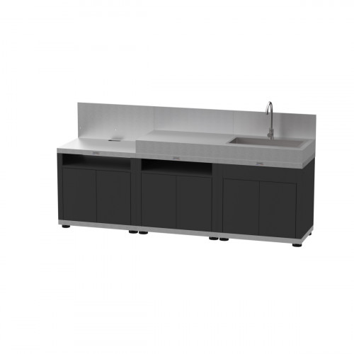 Cuisine 3 éléments avec crédences inox 240x56x128 cm Avec dosseret Avec étagère Duo Le Marquier